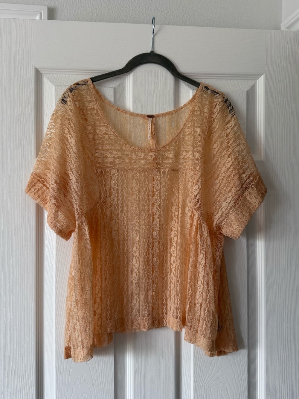 Free People Peach Lace Sheer Top